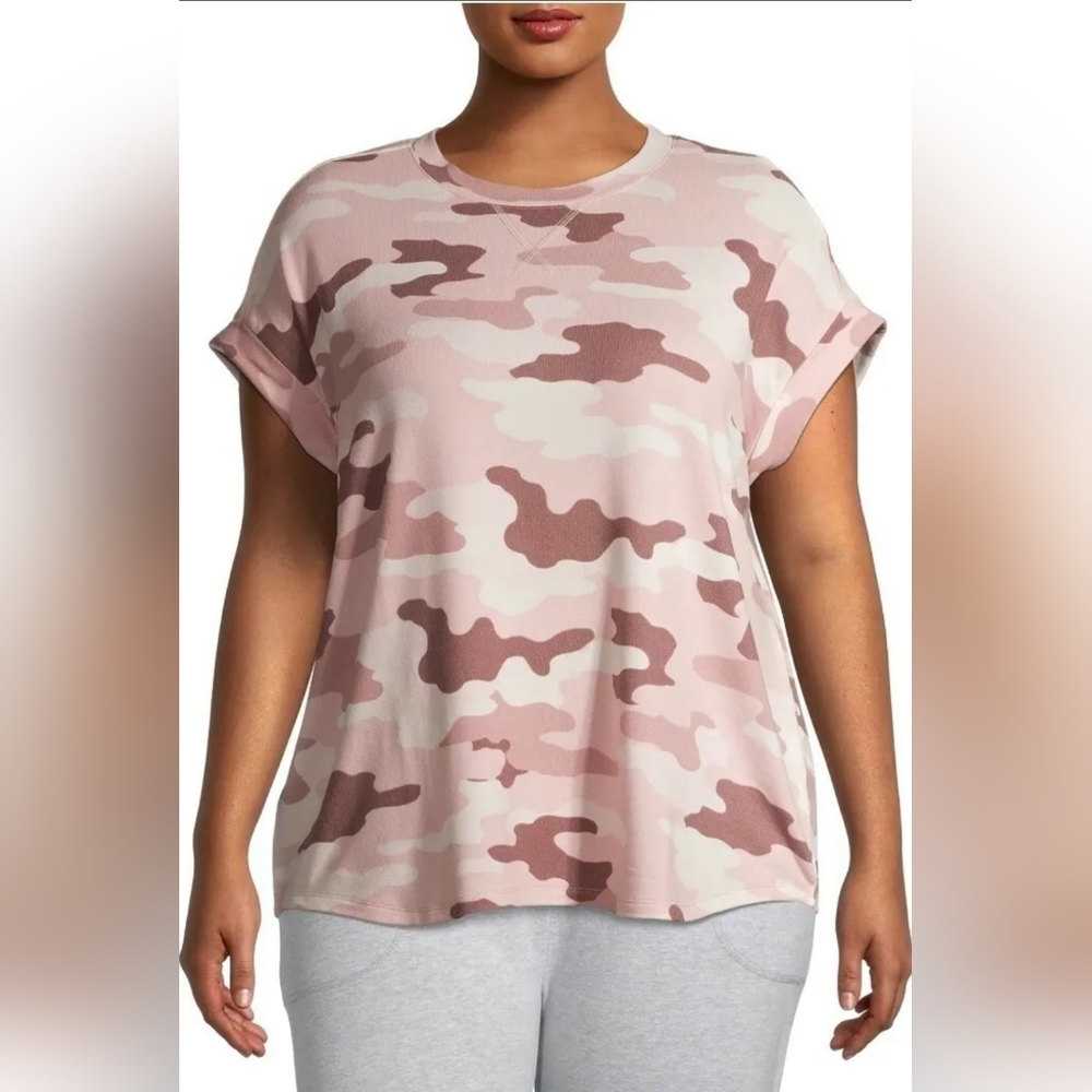 Como Blu‎ Women's Plus Size Blouse Super Soft Camo pink Short Sleeve top Size 1X